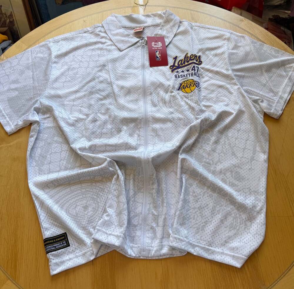 Ultra Game Los Angeles Lakers Rim Rocker Zip Up Mesh Polo Shirt White XXL